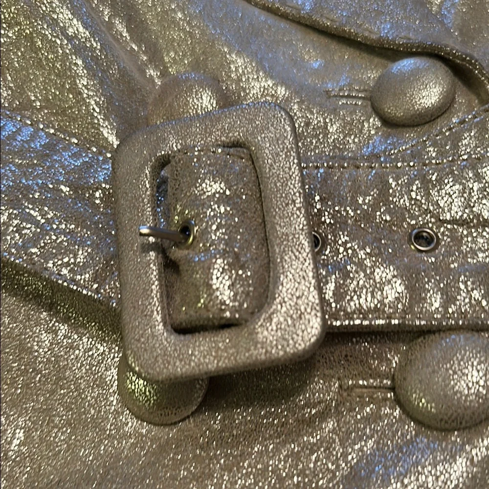 Vintage Bebe Shimmering leather Silver Trench Coat Retro Small - Picture 7 of 9